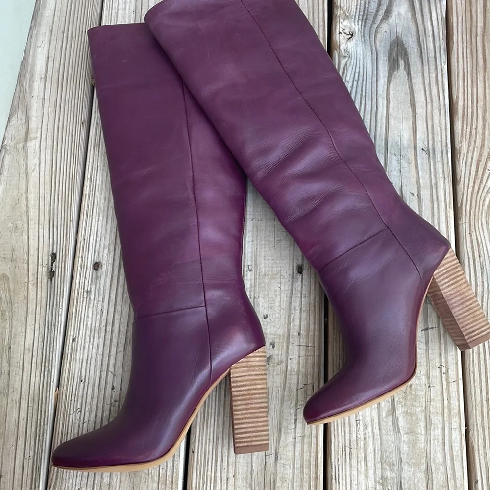 NIB- Kate Spade Saturday Burgundy Leather Knee High Block Heel Boots size 7.5